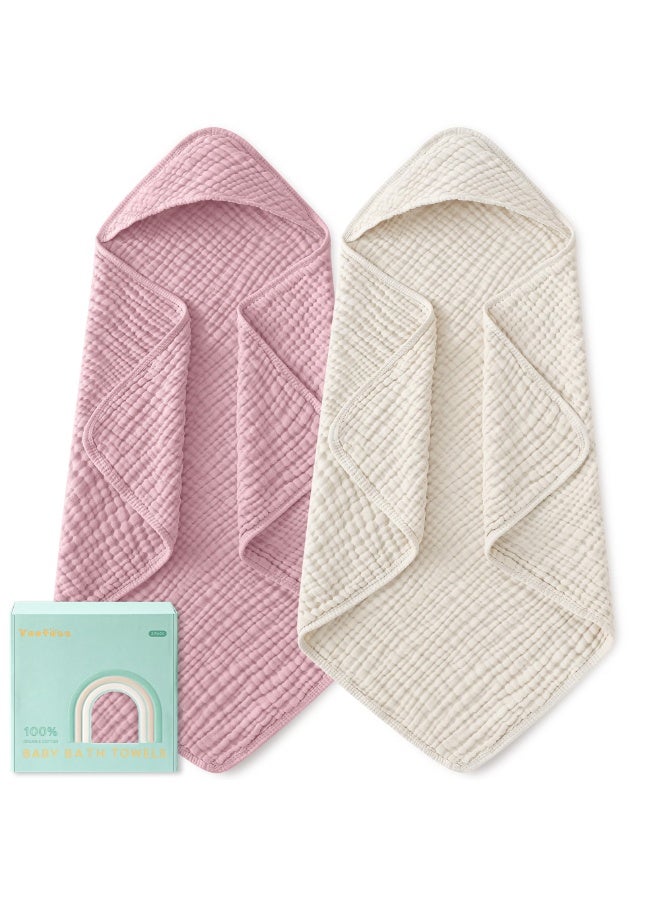 Hooded Baby Towels for Newborn 2 Pack 100% Muslin Organic Cotton Baby Bath Towel with Hood for Babies, Infant, Toddler and Kids, Large 32x32Inch, Soft and Absorbent Newborn Essential - Image 1